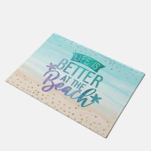 モノグラム水の色のグリッター生活がより良いビーチ ドアマット (アングル)