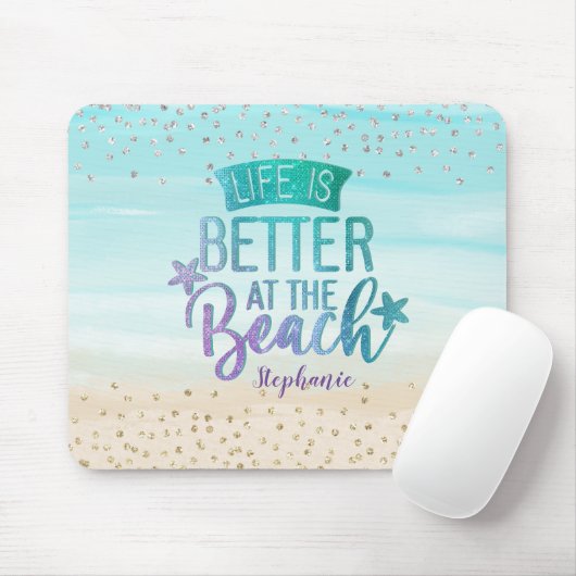 モノグラム水の色のグリッター生活がより良いビーチ マウスパッド (マウス)