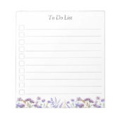 モノグラム水の色を行う紫色のワイルドフラワーのリスト ノートパッド (正面)