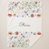 モノグラム水の色カラフル野草草原 シェルパブランケット (正面)