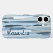 モノグラム水の色パステルストライプティール（緑がかった色）ブルーネイビー Case-Mate iPhoneケース (裏面 (横))