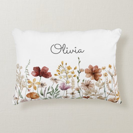 モノグラム水の色ワイルドフラワーかわいらしフローラ アクセントクッション (正面)