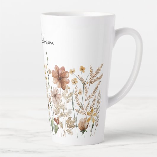 モノグラム水の色ワイルドフラワーかわいらしフローラ カフェラテマグ (右)