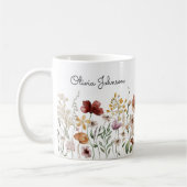 モノグラム水の色ワイルドフラワーかわいらしフローラ コーヒーマグカップ (左)