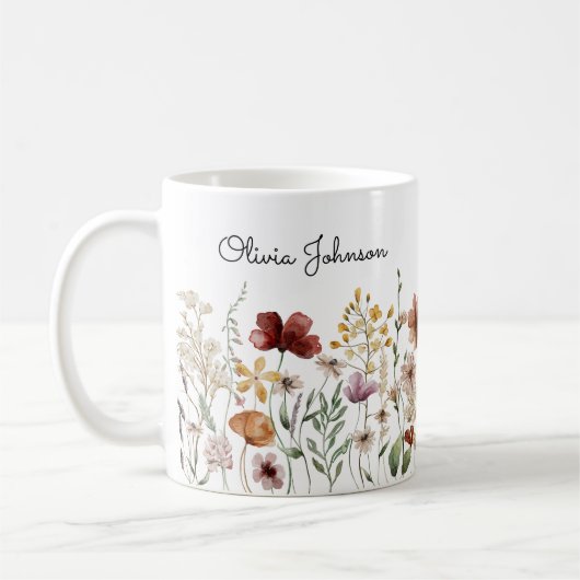 モノグラム水の色ワイルドフラワーかわいらしフローラ コーヒーマグカップ (左)