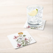 モノグラム水の色ワイルドフラワーブーケ#1 スクエアペーパーコースター (インサイチュ)