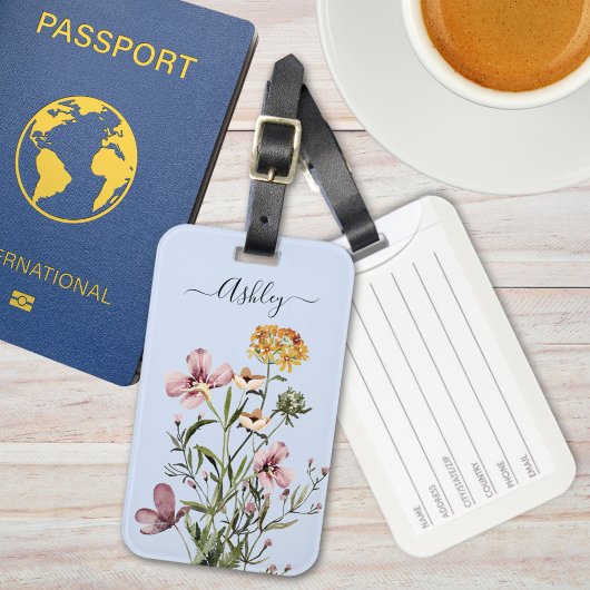 モノグラム水の色ワイルドフラワーブーケ#1 ラゲッジタグ