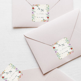 モノグラム水の色ワイルドフラワー結婚のフローラ スクエアシール