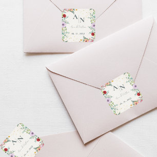 モノグラム水の色ワイルドフラワー結婚のフローラ スクエアシール