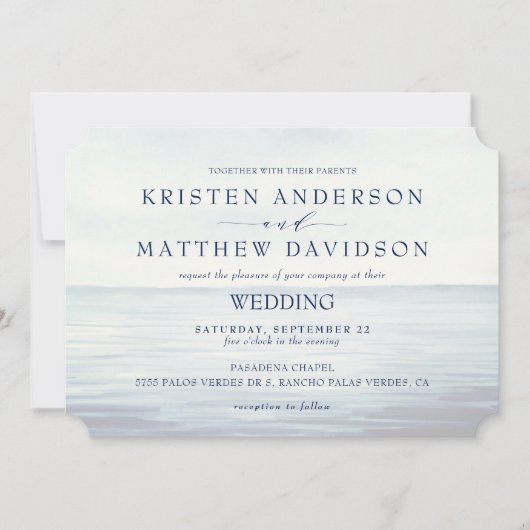 モノグラム水カラー航海の海結婚いかり 招待状 (正面)