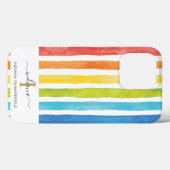 モノグラム水カラー虹カラフルのストライプ名前 Case-Mate iPhoneケース (裏面 (横))