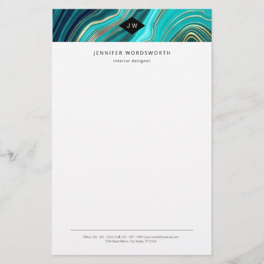 モノグラム水カラーGeodeグリーンアゲートマラカイト 便箋 (正面)