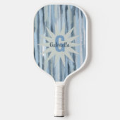 モノグラム水ストライプ色の青いネイビー灰色のパターン ピックルボールラケット (裏面)