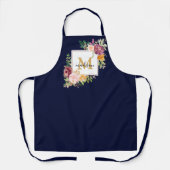 モノグラム水彩カラフルバラ花フローラ エプロン (正面)