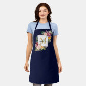 モノグラム水彩カラフルバラ花フローラ エプロン (着用した状態)