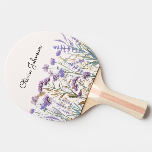 モノグラム水彩パープルワイルドフラワーメドウ 卓球ラケット (横)