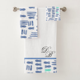 モノグラム水彩ブラシストローク魚 バスタオルセット