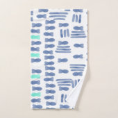 モノグラム水彩ブラシストローク魚 バスタオルセット (ハンドタオル)