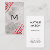 モノグラム水彩ブラシ大理石背景 名刺 (正面/裏面)