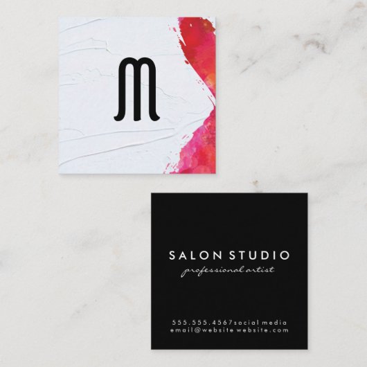 モノグラム水彩ブラシ | アーティストモダン スクエア名刺 (正面/裏面)