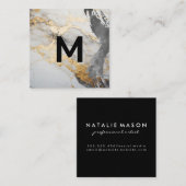 モノグラム水彩ブラシ |大理石金ゴールド スクエア名刺 (正面/裏面)