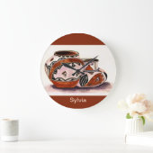 モノグラム水彩先住民アメリカ陶芸 ラージ壁時計 (ホーム)