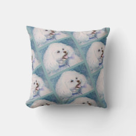 モノグラム水彩白色ビコンフリーズ クッション