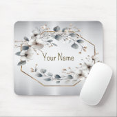 モノグラム水彩白花黄金銀 マウスパッド (マウス)