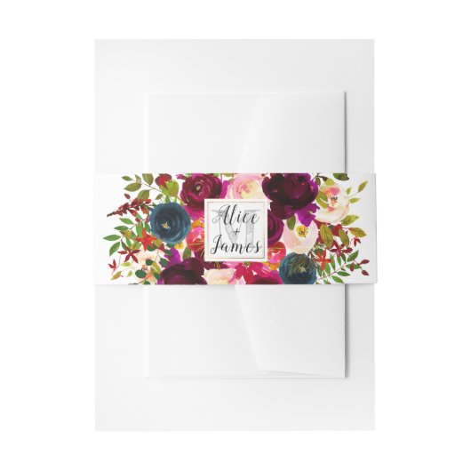 モノグラム水彩花(赤グラデーション) 招待状ベリーバンド (正面例)