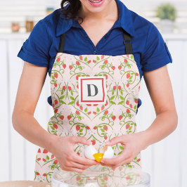 モノグラム水彩苺の花模様 エプロン