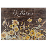 モノグラム水彩黄色ひまわり畑 カッティングボード (正面)