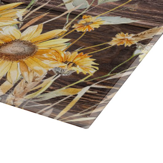 モノグラム水彩黄色ひまわり畑 カッティングボード (角)