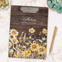 モノグラム水彩黄色ひまわり畑 クリップボード