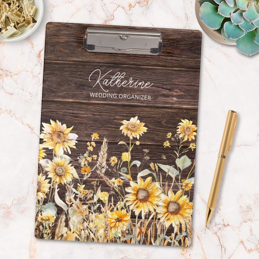 モノグラム水彩黄色ひまわり畑 クリップボード