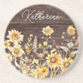 モノグラム水彩黄色ひまわり畑 コースター (正面)