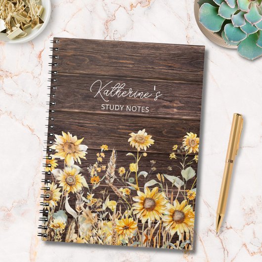 モノグラム水彩黄色ひまわり畑 ノートブック