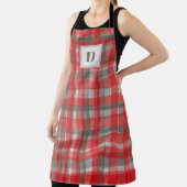 モノグラム水牛のプレイド赤い灰色の水色 エプロン (インサイチュ)