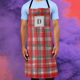 モノグラム水牛のプレイド赤い灰色の水色 エプロン