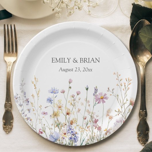 モノグラム水素朴色かわいらし野花畑 ペーパープレート