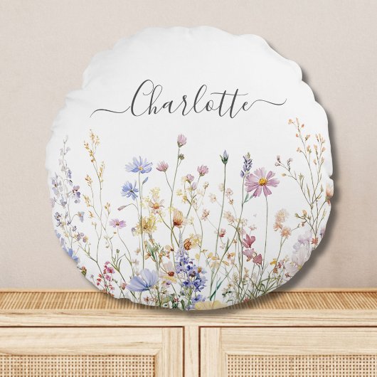 モノグラム水素朴色かわいらし野花畑 ラウンドクッション