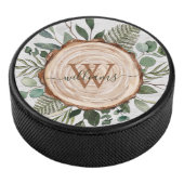 モノグラム水素朴色ウッドスライスと葉 アイスホッケーパック (3/4)