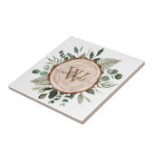 モノグラム水素朴色ウッドスライスと葉 タイル (側面)