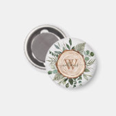 モノグラム水素朴色ウッドスライスと葉 マグネット (正面/裏面)