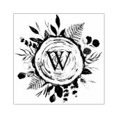 モノグラム水素朴色ウッドスライスと葉 ラバースタンプ (インプリント)