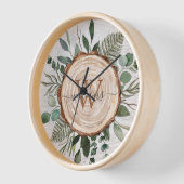 モノグラム水素朴色ウッドスライスと葉 壁時計 (傾斜)