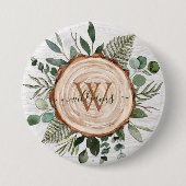 モノグラム水素朴色ウッドスライスと葉 缶バッジ (正面)