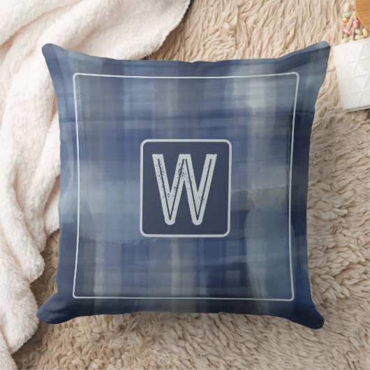 モノグラム水色の格子青ネイビーグレイタータンチェック クッション (ブランケット)