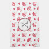 モノグラム水色の赤いキノコ キッチンタオル (縦)