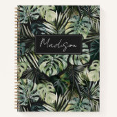 モノグラム水色グリーン熱帯離れパターン ノートブック (正面)