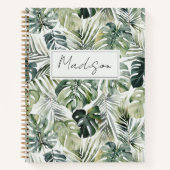 モノグラム水色グリーン熱帯離れパターン ノートブック (正面)